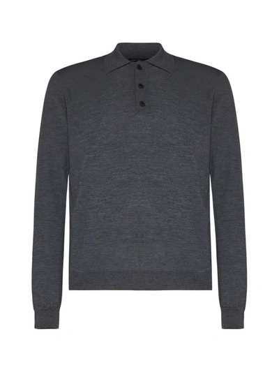 Low Brand Polo Shirt In Mid Grey Melange