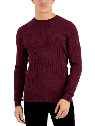 Alfani Mens Cable Knit Cotton Crewneck Sweater In Red