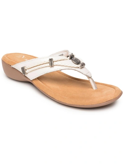 Minnetonka Silverthorne 360 Womens Leather Embellished Thong Sandals In White