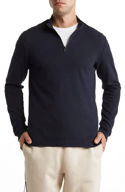 Hugo Boss Ebrando Dark Blue Textured Cotton Quarter Zip Sweater