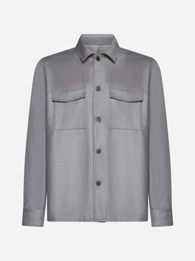 Low Brand Wool Flannel Shirt In Taupe