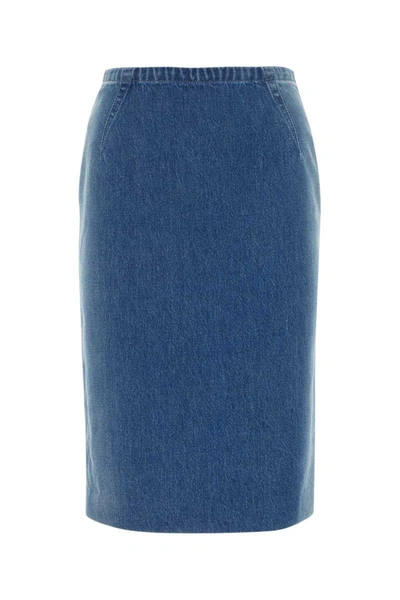 Versace Denim Midi Skirt In Blue
