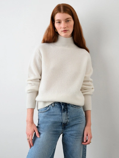 White + Warren Cashmere Waffle Turtleneck Sweater In Soft White