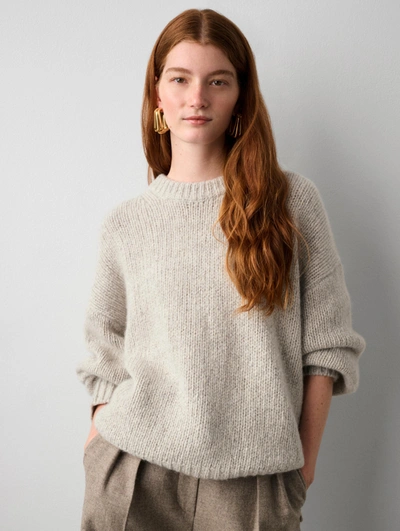 White + Warren Cashmere Donegal Luxe Crewneck Top In Speckled Oat