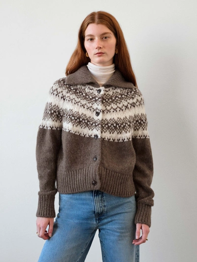 White + Warren Plush Alpaca Blend Fair Isle Cardigan Sweater In Brown Combo