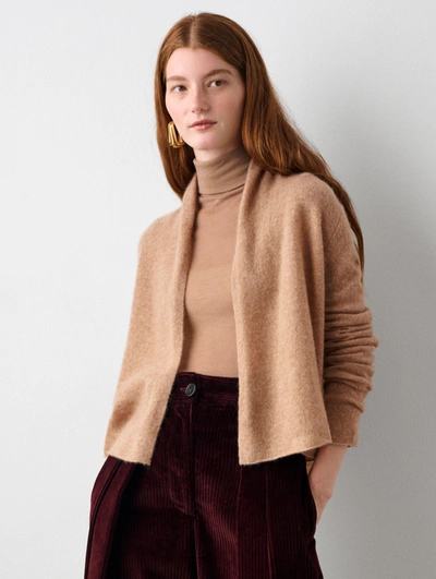 White + Warren Cashmere Cropped Trapeze Cardigan Sweater In Camel Heather