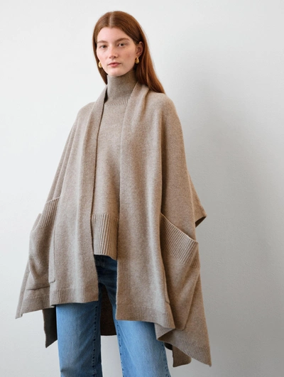 White + Warren Merino Cashmere Open Poncho In Fawn Heather