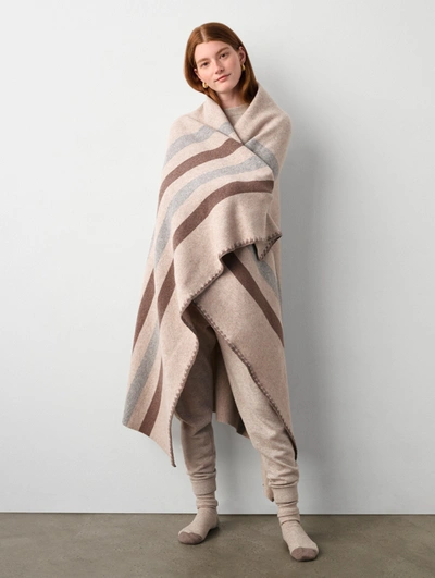 White + Warren Cashmere Crochet Trim Blanket Poncho In Sandwisp Combo