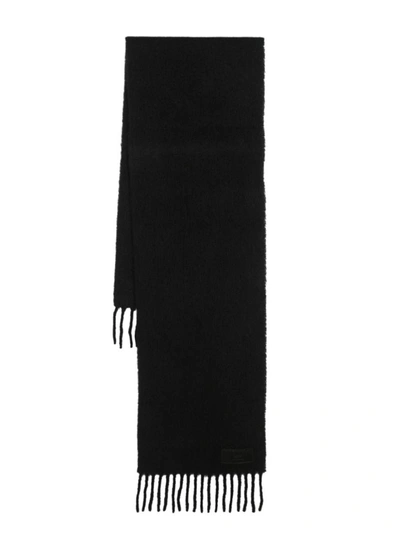 Ami Alexandre Mattiussi Ami Paris Logo-patch Fringed Scarf In Wool Tricontine Black