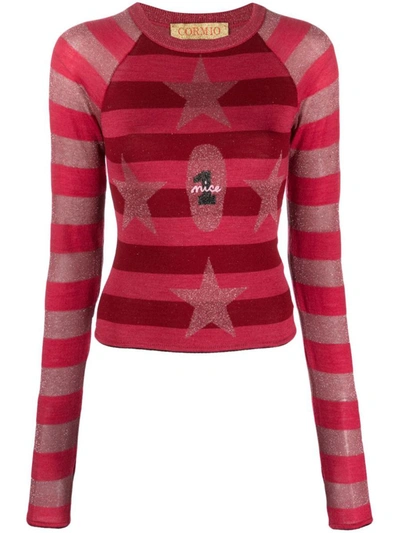 Cormio Andrea Striped Wool-blend Jumper In Pink Magenta