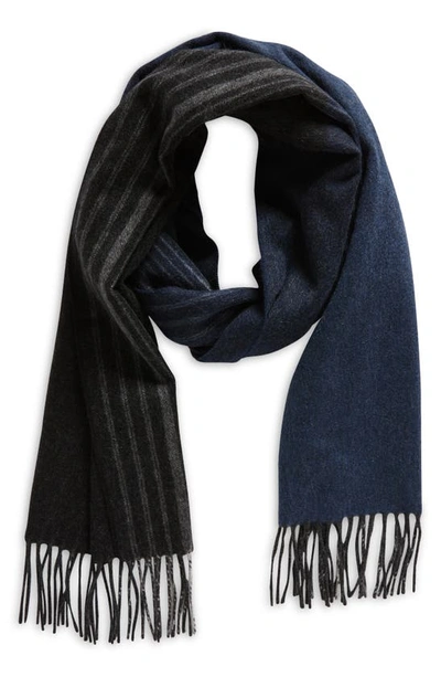 Andrew Stewart Tri-color Cashmere Scarf In Black Navy