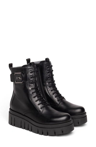 Nerogiardini Logo Cuff Lace-up Combat Boots In Black