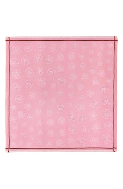 Longchamp Logo Medallion Cotton Blend Fringe Scarf In Pink