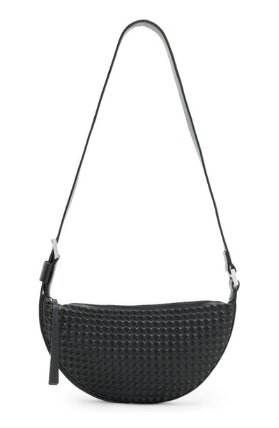 Allsaints Half Moon Studded Leather Crossbody Bag In Black