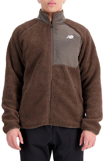 New Balance Q Speed Faux Shearling Jacket In Brown