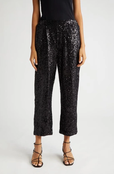 Farm Rio Straight Leg Sequin Pull-on Trousers In Black