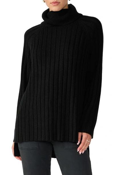 Sanctuary Rib Turtleneck Tunic Sweater In Black