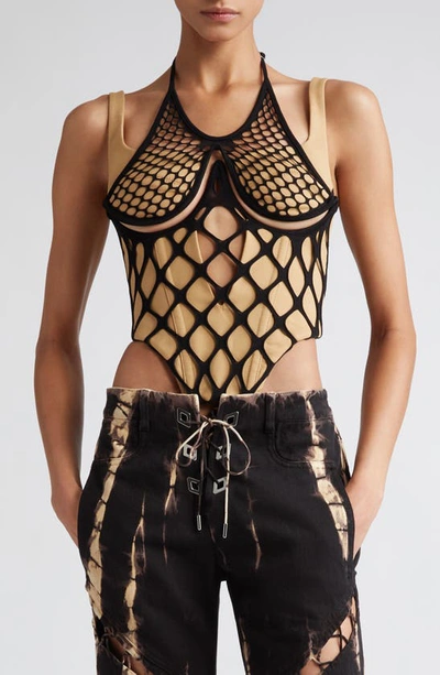 Dion Lee Fishnet Wire Corset Top In Black/ Dune