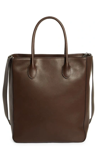 The Row Day Leather North/south Tote In Deep Brown