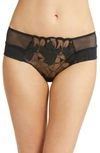 Chantelle Lingerie Fleurs Floral Embroidered Hipster Panties In Faux Leather Black
