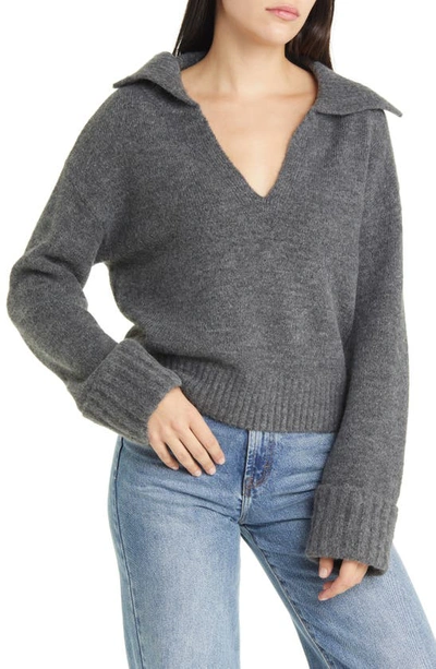 Treasure & Bond Oversize Johnny Collar Sweater In Grey Med Charcoal Heather