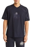 Hugo Boss Boss X Nfl Oversize-fit T-shirt With Collaborative Branding In Dallas Cowboys Dark Blue