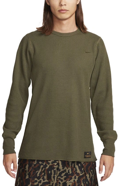 Nike Men's Life Long-sleeve Heavyweight Waffle Top In Cargo Khaki/ Olive/ Khaki