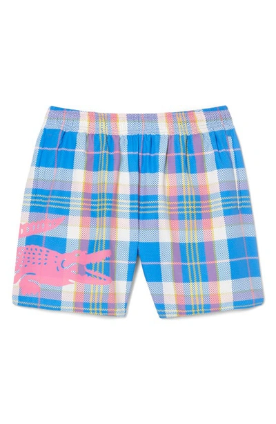 Lacoste Quick Dry Colored Check Swim Trunks In Fiji/multicolor