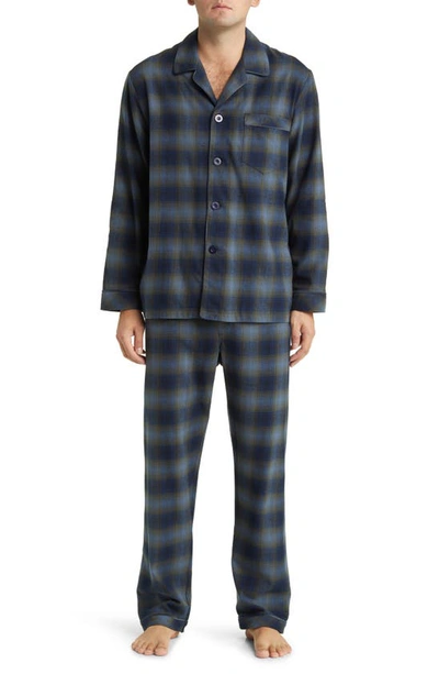 Majestic Gradient Check Flannel Pajamas In Olive/ Navy