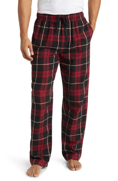 Majestic Plaid Cotton Flannel Pyjama Trousers In Cherry