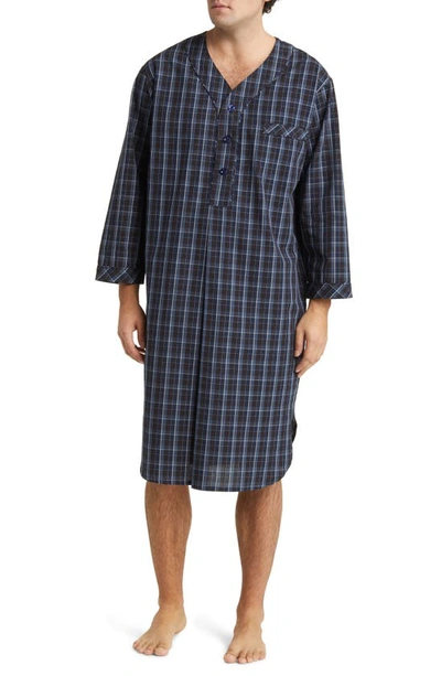 Majestic Coopers Check Woven Nightshirt In Navy/ Blue