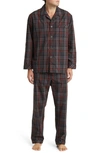 Majestic Masons Easy Care Plaid Woven Pajamas In Charcoal/ Burgundy
