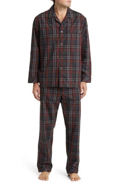 Majestic Masons Easy Care Plaid Woven Pyjamas In Charcoal/ Burgundy