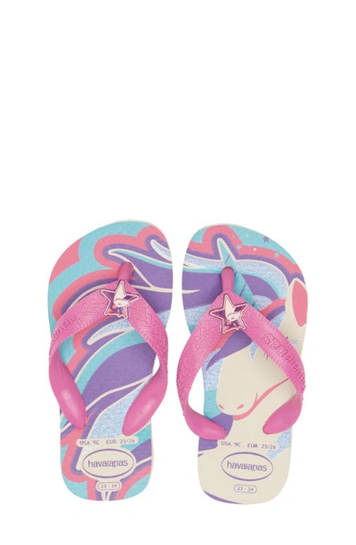 Havaianas Kids' Fantasy Flip Flop In Beige/ Magenta Neon