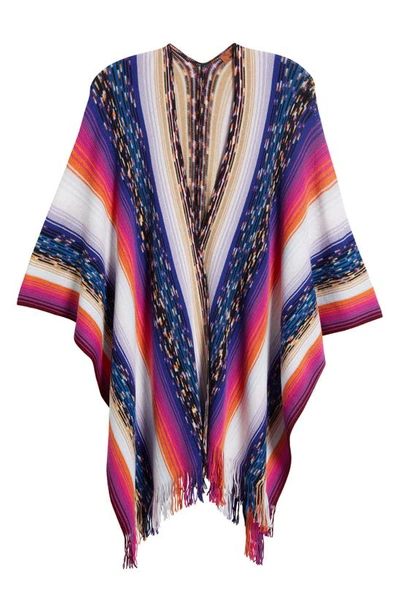 Missoni Textured Stripe Wool Knit Cape In Blue Multi