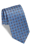 Canali Medallion & Diamond Print Silk Classic Tie In Light Blue