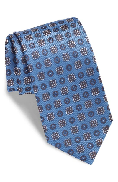 Canali Medallion & Diamond Print Silk Classic Tie In Blue