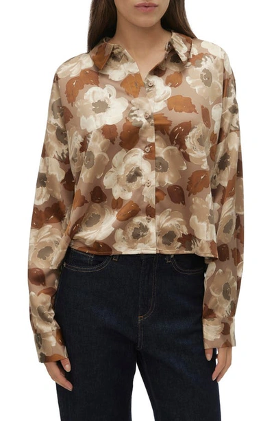 Vero Moda Merle Nelly Floral Print Button-up Shirt In Brown Lentil Aop Nel