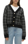 Vero Moda Kia Plaid Tweed Crop Cardigan In Black Checks W Birch