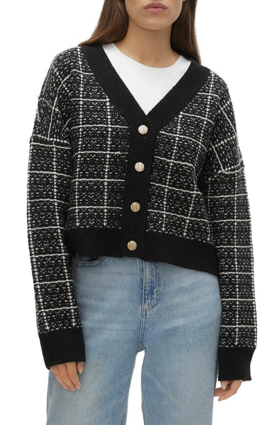 Vero Moda Kia Plaid Tweed Crop Cardigan In Black Checks
