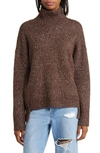 Treasure & Bond Marled Mock Neck High-low Tunic Sweater In Brown Demitasse