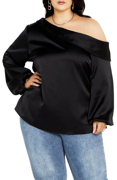 City Chic Azalea One-shoulder Top In Black