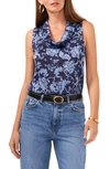 Vince Camuto Floral Sleeveless Cowl Neck Top In Classic Navy