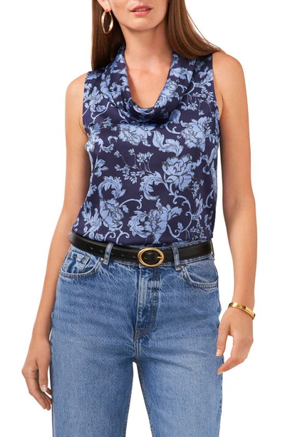 Vince Camuto Floral Sleeveless Cowl Neck Top In Classic Navy