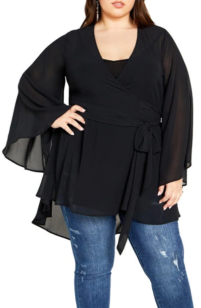 City Chic Fleetwood Chiffon Wrap Tunic In Black