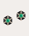 GOSHWARA WOMEN'S EMERALD & DIAMOND HEXAGON STUD EARRINGS