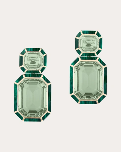 Goshwara 18k Yellow Gold Malachite Prasiolite Earrings In Multi