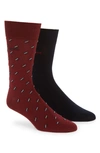 Hugo Boss Two-pack Of Regular-length Mercerized-cotton-blend Socks In Dark Red