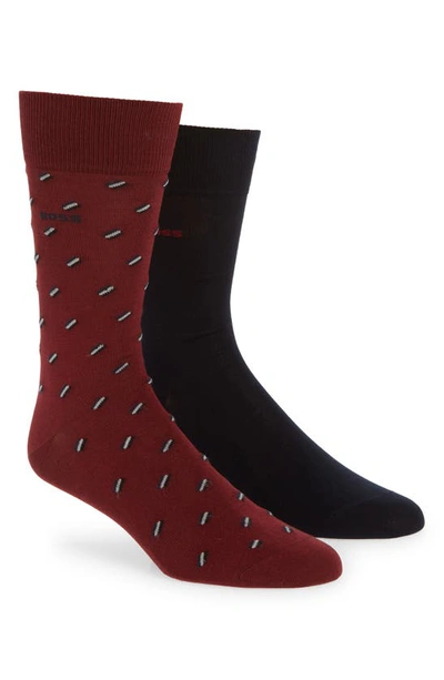 Hugo Boss Two-pack Of Regular-length Mercerized-cotton-blend Socks In Dark Red/ Black