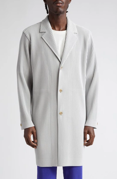 Issey Miyake Basics Pleated Coat In 11-lt.gray
